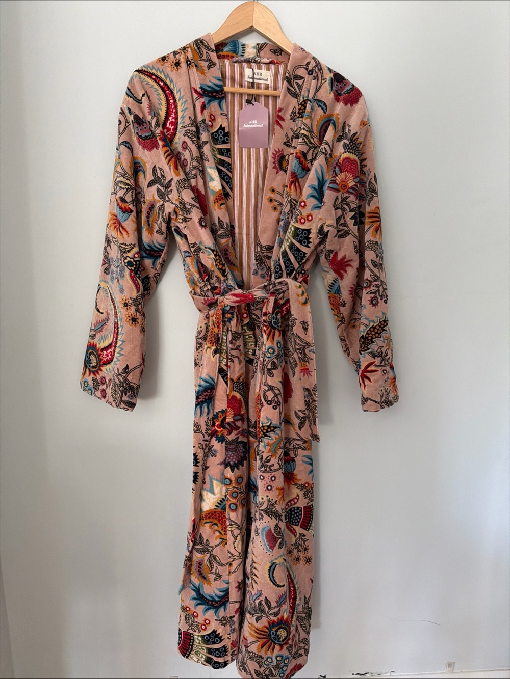 NWT Velvet Paisley Floral Print Robe Dustbin Floral One Size Long